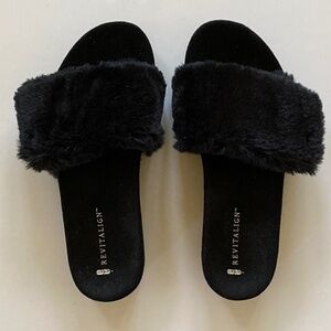 Revitalize Faux Fur Slip-On Slippers - Breezy/Adjustable Strap/Black/Size 8/NEW!